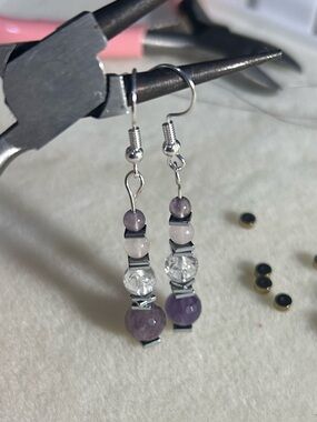 Handcrafted Amethyst, Rose quartz, Clear quartz, and Hematite Bead Drop Earrings